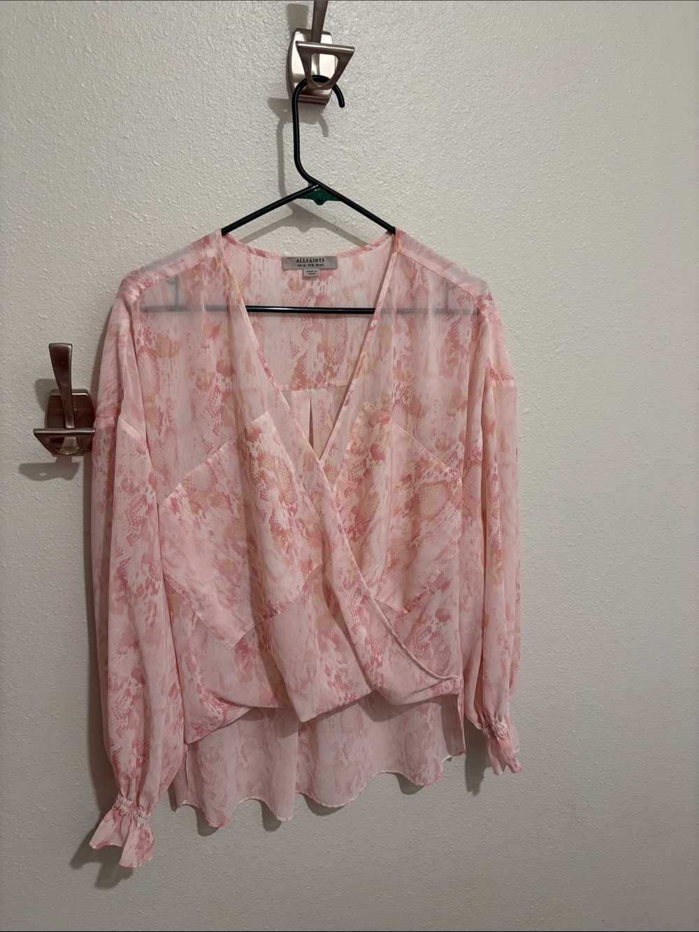 All Saints Blush Pink Sheer Wrap-Style Blouse